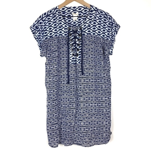 SPERRY Shift Shirt Dress Nautical Lace Up Detail Mixed Media Beach Coverup Large - Picture 1 of 11
